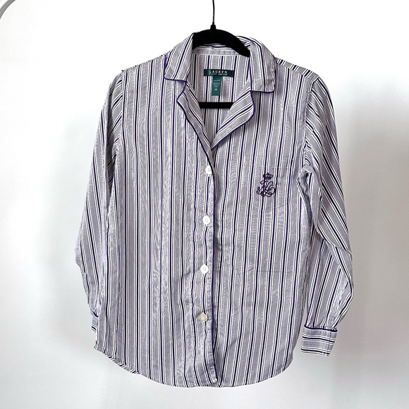 Lauren Ralph Lauren Tops - VTG Lauren Ralph Lauren Purple Striped Shirt Casual Button Down Relaxed Fit-XS